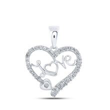  10k White Gold Womens Round Diamond Love Heart Pendant 1/3 Cttw