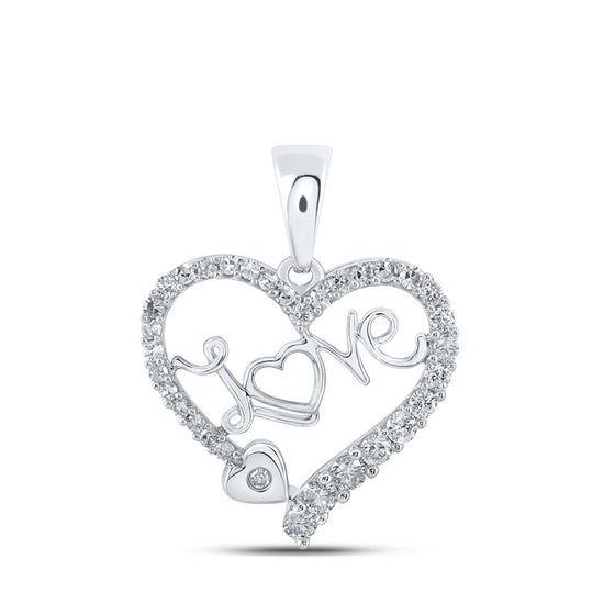 10k White Gold Womens Round Diamond Love Heart Pendant 1/3 Cttw