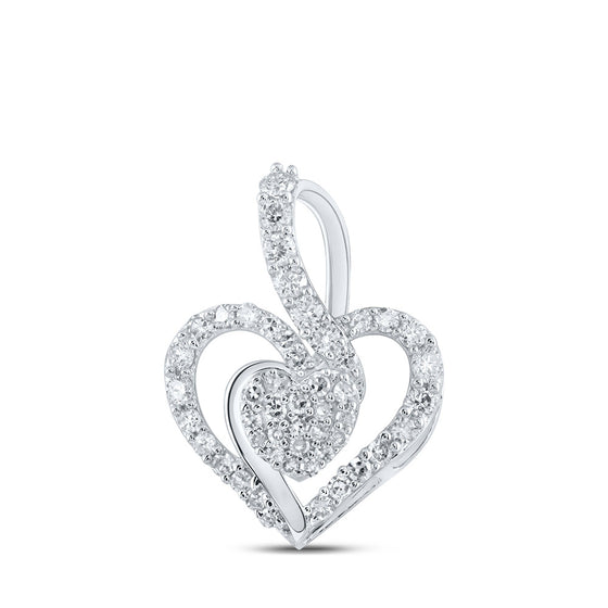 10k White Gold Womens Round Diamond Heart Pendant 3/8 Cttw