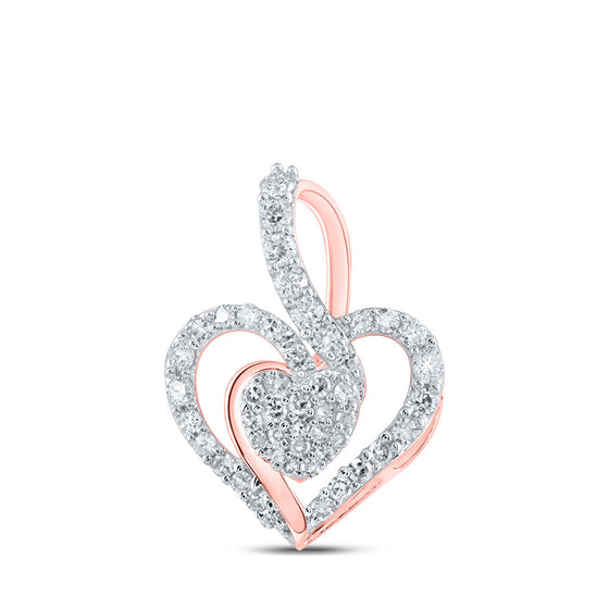 10k Rose Gold Womens Round Diamond Heart Pendant 3/8 Cttw