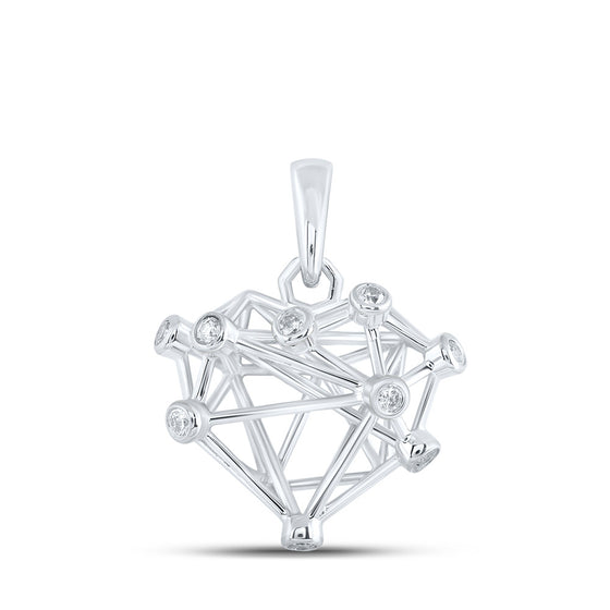 10k White Gold Womens Round Diamond Heart Pendant 1/10 Cttw