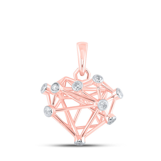 10k Rose Gold Womens Round Diamond Heart Pendant 1/10 Cttw