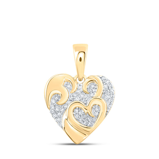 10k Yellow Gold Womens Round Diamond Heart Pendant 1/8 Cttw