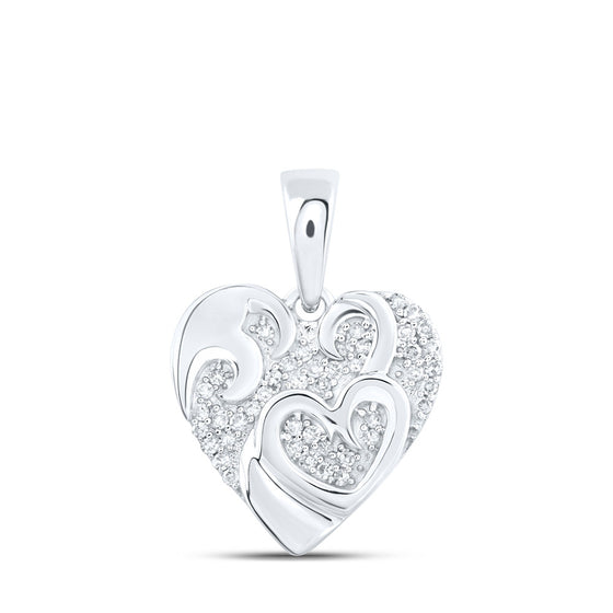 10k White Gold Womens Round Diamond Heart Pendant 1/8 Cttw