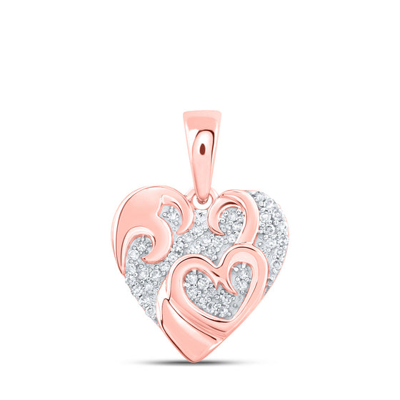 10k Rose Gold Womens Round Diamond Heart Pendant 1/8 Cttw