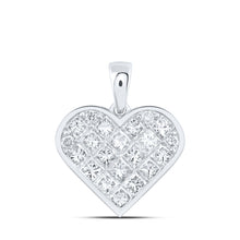 10k White Gold Womens Princess Diamond Heart Pendant 1-7/8 Cttw