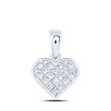  10k White Gold Womens Princess Diamond Heart Pendant 3/8 Cttw