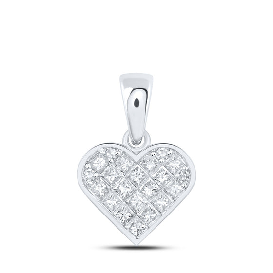10k White Gold Womens Princess Diamond Heart Pendant 3/8 Cttw