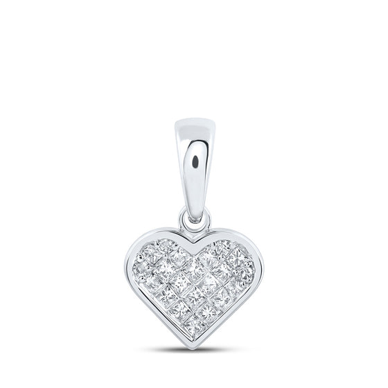 10k White Gold Womens Princess Diamond Heart Pendant 1/4 Cttw