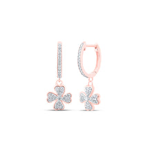  10k Rose Gold Womens Round Diamond Clover Heart Hoop Dangle Earrings 1/3 Cttw