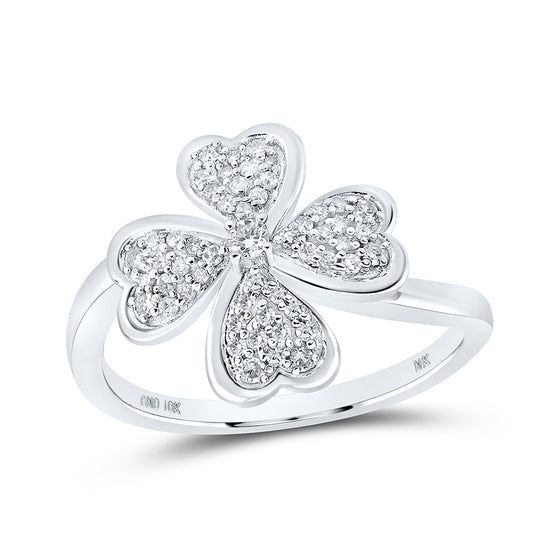 10k White Gold Womens Round Diamond Clover Heart Ring 1/4 Cttw