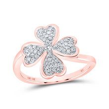  10k Rose Gold Womens Round Diamond Clover Heart Ring 1/4 Cttw