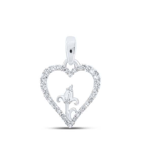 10k White Gold Womens Round Diamond Flower Heart Pendant 1/8 Cttw