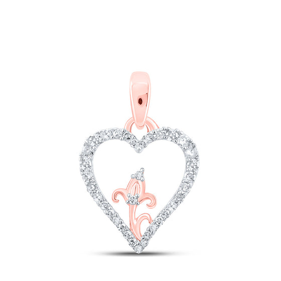 10k Rose Gold Womens Round Diamond Flower Heart Pendant 1/8 Cttw