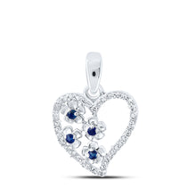  10k White Gold Womens Round Blue Sapphire Diamond Heart Pendant 1/8 Cttw