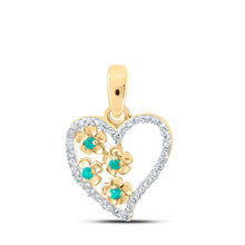  10k Yellow Gold Womens Round Emerald Diamond Heart Pendant 1/8 Cttw