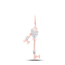  10k Rose Gold Womens Round Diamond Heart Key Pendant 1/20 Cttw