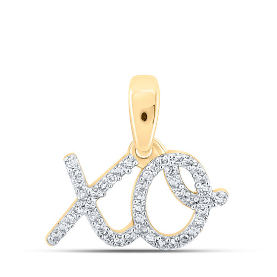 10k Yellow Gold Womens Round Diamond XO Fashion Pendant 1/10 Cttw