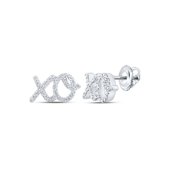 10k White Gold Womens Round Diamond XO Fashion Earrings 1/6 Cttw