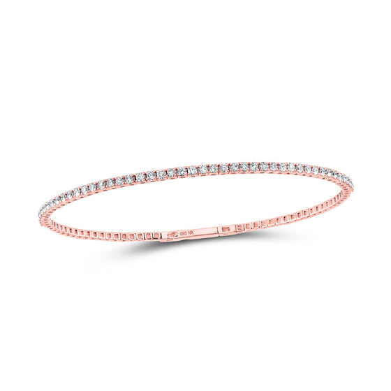 10k Rose Gold Womens Round Diamond Flexible Bangle Bracelet 1-1/3 Cttw