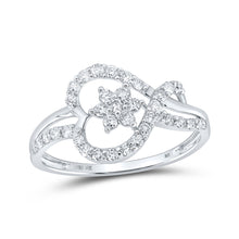  10k White Gold Womens Round Diamond Heart Ring 3/8 Cttw