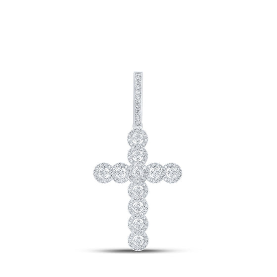 10k White Gold Mens Round Diamond Cross Charm Pendant 3/4 Cttw