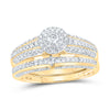 10k Yellow Gold His Hers Round Diamond Halo Matching Wedding Set 1 Cttw