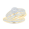 10k Yellow Gold His Hers Round Diamond Halo Matching Wedding Set 1 Cttw