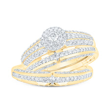  10k Yellow Gold His Hers Round Diamond Halo Matching Wedding Set 1 Cttw