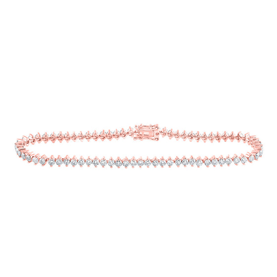 14k Rose Gold Womens Round Diamond Single Row Tennis Bracelet 3-1/4 Cttw
