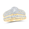 10k Yellow Gold His Hers Round Diamond Halo Matching Wedding Set 1-3/4 Cttw