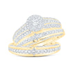 10k Yellow Gold His Hers Round Diamond Halo Matching Wedding Set 1-3/4 Cttw