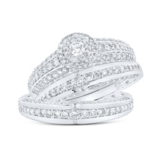  10k White Gold His Hers Round Diamond Halo Matching Wedding Set 1-3/4 Cttw