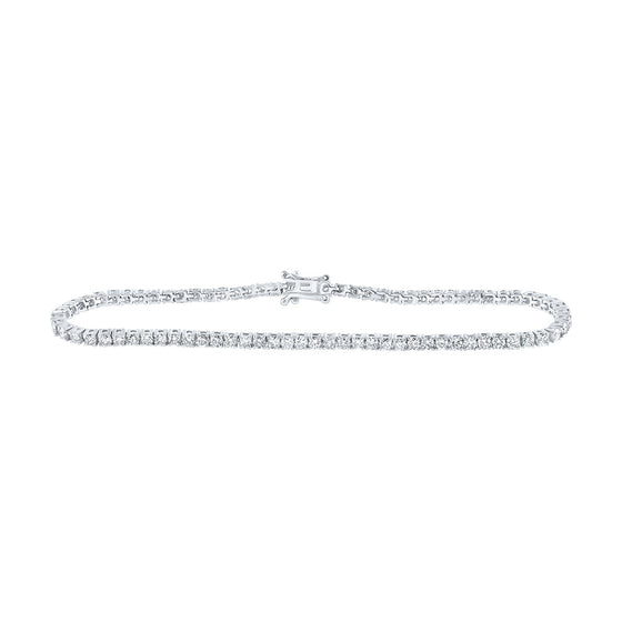 14k White Gold Womens Round Diamond Single Row Tennis Bracelet 3-3/8 Cttw