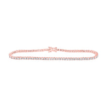  14k Rose Gold Womens Round Diamond Single Row Tennis Bracelet 3-3/8 Cttw