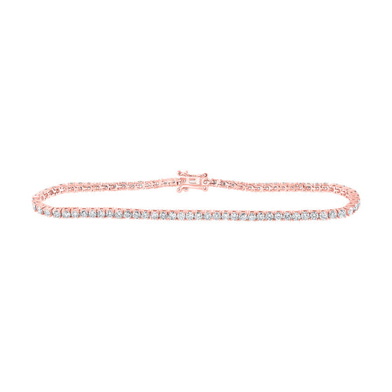 14k Rose Gold Womens Round Diamond Single Row Tennis Bracelet 3-3/8 Cttw