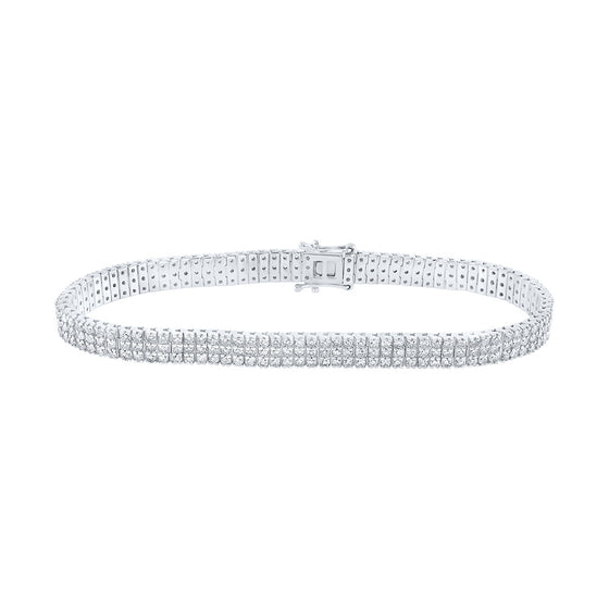 14k White Gold Womens Round Diamond 3-Row Tennis Bracelet 4 Cttw