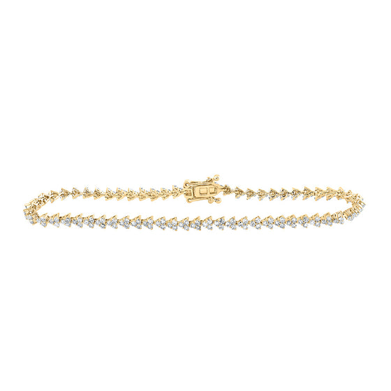 14k Yellow Gold Womens Round Diamond Single Row Tennis Bracelet 1-7/8 Cttw