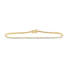  14k Yellow Gold Womens Round Diamond Single Row Tennis Bracelet 3 Cttw
