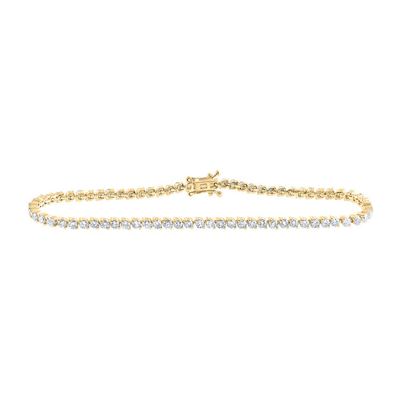 14k Yellow Gold Womens Round Diamond Single Row Tennis Bracelet 3 Cttw