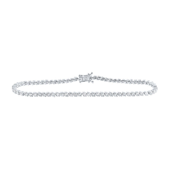 14k White Gold Womens Round Diamond Tennis Bracelet 3 Cttw