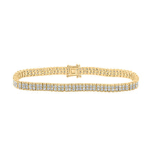  14k Yellow Gold Womens Round Diamond 2-Row Tennis Bracelet 4-1/4 Cttw