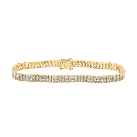 14k Yellow Gold Womens Round Diamond 2-Row Tennis Bracelet 4-1/4 Cttw