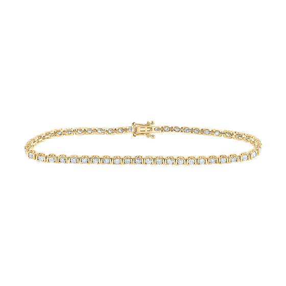 14k Yellow Gold Womens Round Diamond Single Row Tennis Bracelet 2 Cttw