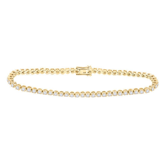 14k Yellow Gold Womens Round Diamond Single Row Tennis Bracelet 2 Cttw