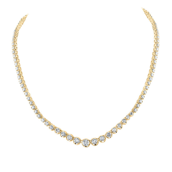 14k Yellow Gold Womens Round Diamond Graduated Tennis Necklace 7-7/8 Cttw