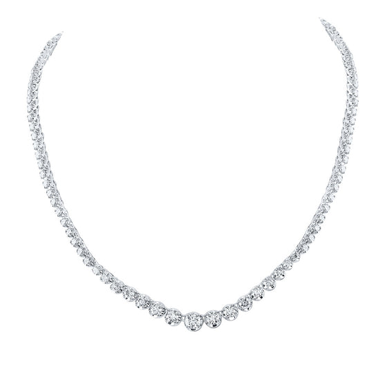 14k White Gold Womens Round Diamond Graduated Tennis Necklace 7-7/8 Cttw