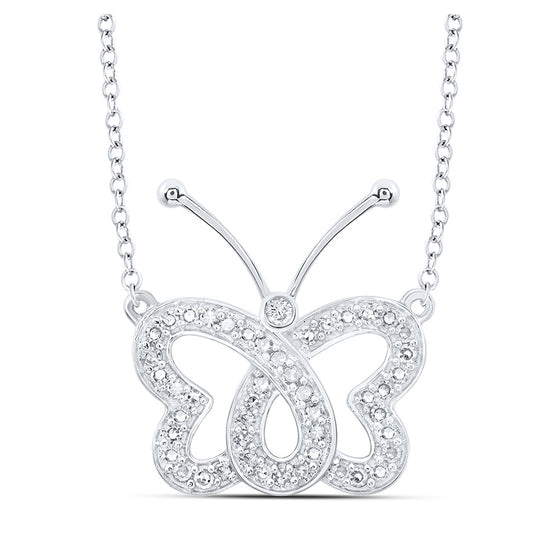 10k White Gold Womens Round Diamond Butterfly Necklace 1/4 Cttw