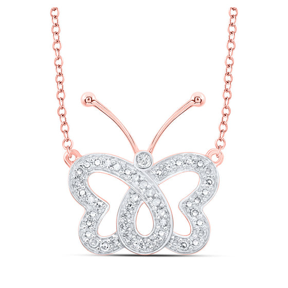 10k Rose Gold Womens Round Diamond Butterfly Necklace 1/4 Cttw
