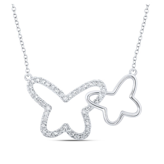 10k White Gold Womens Round Diamond Butterfly Necklace 1/4 Cttw